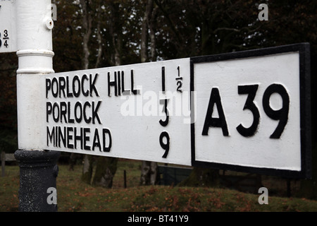 somerset porlock hill england road sign alamy a39 fashioned direction