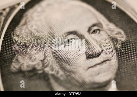 Close Up To George Washington Portrait On One Dollar Bill Stock Photo