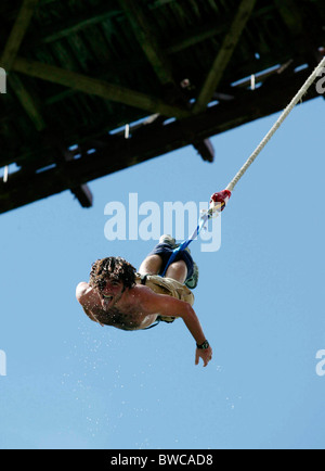 Naked Man Bungy Jumping From A Kawarau Suspension Bridge Queenstown New