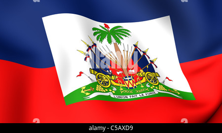 Close Up View Of The Haiti National Flag Waving In The Wind The