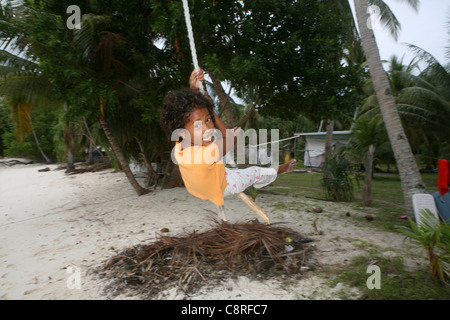 girls on Tuvalu, island in the pacific Stock Photo, Royalty Free Image