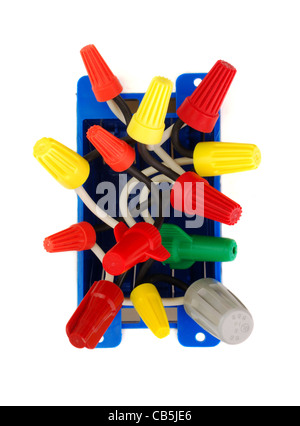 Home electrical wiring junction box 70’s style wiring in a house Stock