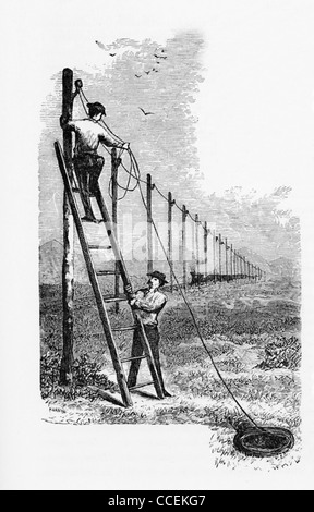 samuel morse contributor invention major single telegraph wire 1838 system alamy hang men two