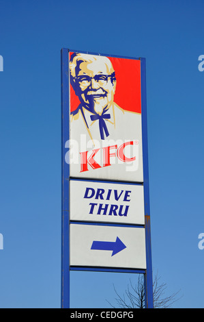 Kentucky fried chicken drive thru and BP petrol station sign, A12 Stock