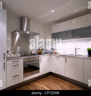 Modern Kitchen Extractor Fans stainless steel extractor and splash-back above the hob in a Modern Kitchen Extractor Fans stainless steel extractor and splash-back above the hob in a
