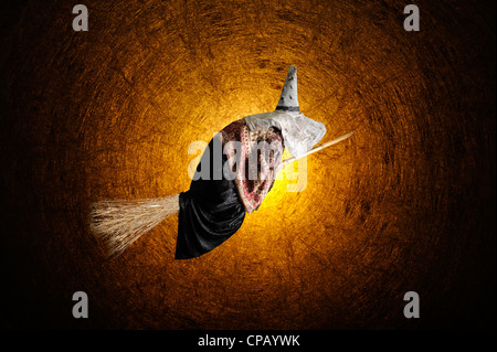 Naked Halloween Witch Flying On A Broom Stick Stock Photo Alamy