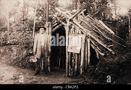 lean cabin log primitive man woods homeless camper camp alamy