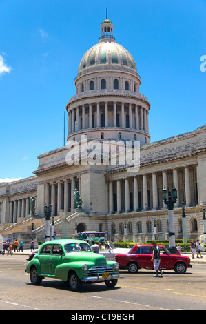 Capitolio And Old Vintage American Car In La Havana Cuba Stock Photo