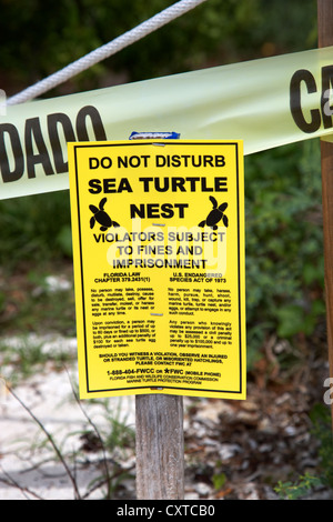 Sea Turtle Nest Do Not Disturb Sign On Beach At Marineland Florida Usa