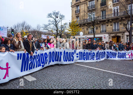 Paris France Crowd Seniors Holding Signs At Anti Gay Marriage