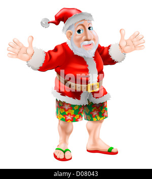 Summer Santa In Beach Wear Long Board Shorts Or Bermuda Shorts And