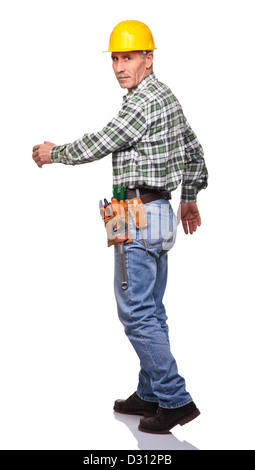 Carpenter On White Background Stock Photo Alamy