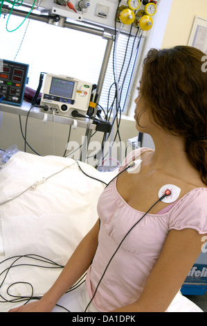 Woman Undergoing An Electrocardiography EKG Examination Department