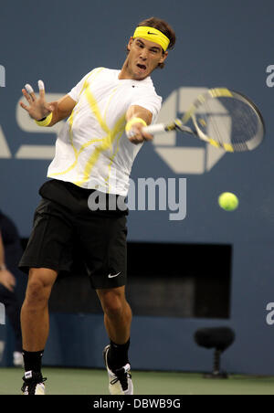 Rafael Nadal Of Spain Returns A Fore Hand During His Match Against