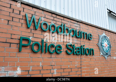 Front of Woodbourne PSNI police station Stock Photo, Royalty Free Image
