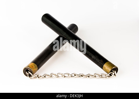 Martial Arts Nunchaku Weapon Isolated On White Stock Photo Alamy