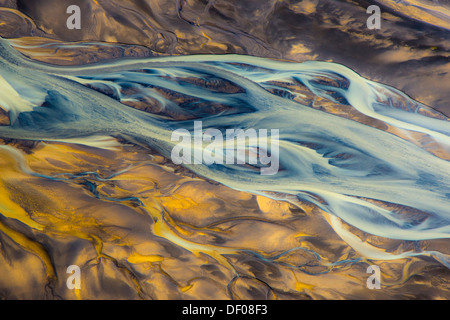 Aerial View Tungna Braided River Rhyolite Mountains Landmannalaugar