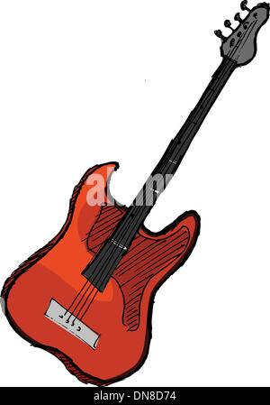 Hand Drawn Electric Guitar With Rock Text Doodle Sketch Style Drawing