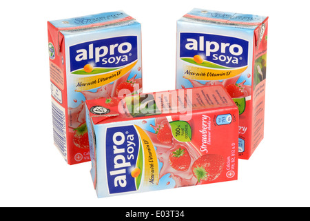 Carton Of Alpro Strawberry Flavoured Soya Drink With Straw Stock Photo