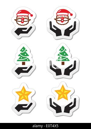 Hands With Christmas Icons Santa Claus Tree Star Stock Vector Image