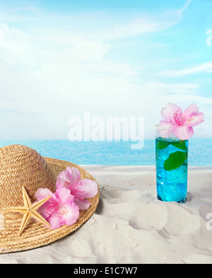 Sea Shells And Hat With Flowers Stock Photo Alamy