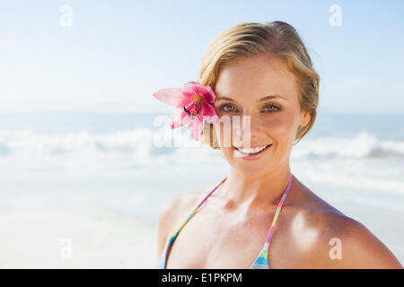 Gorgeous Blonde In Bikini Smiling At Camera Stock Photo Alamy