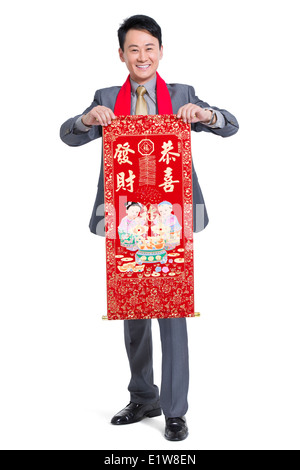 Cheerful Businessman With New Year Painting Stock Photo Alamy