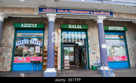 Halal british meat shop in Queen's Market Green Street london Stock