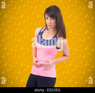 Festive Fit Brunette Pinching Her Stomach Stock Photo Alamy