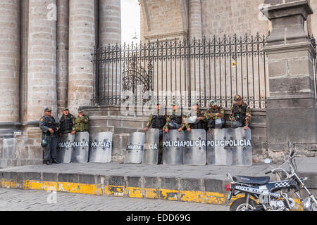 Peruvian Riot Police Wearing Camouflage Uniform With Shields And