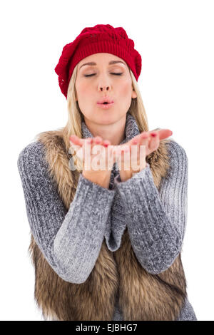 Blonde In Winter Clothes With Hands Out Stock Photo Alamy