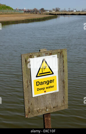 Danger Deep Water Hazard Signs Near A River Stock Photo Alamy