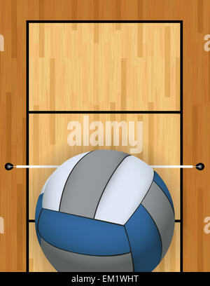 An Aerial View Of A Volleyball And Hardwood Court And Net Illustration