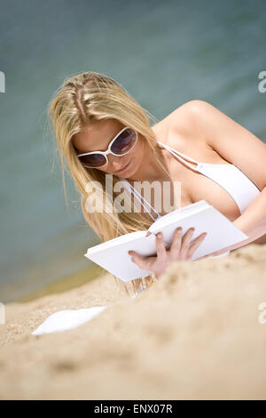 Cheerful Gorgeous Blonde In Bikini Wearing Straw Hat Stock Photo Alamy