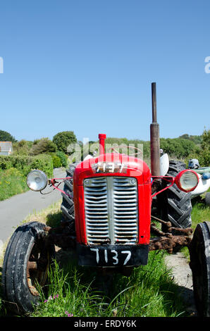 Old Red Tractor Parked In A Sunny Paddock Small Field Classic