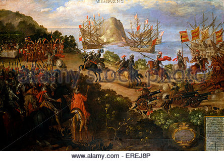 Conquest of Mexico (1519). Hernan Cortes entering Cempoal and Stock