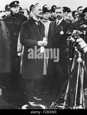 Neville Chamberlain Peace In Our Time 1938 Stock Photo 2615654 Alamy