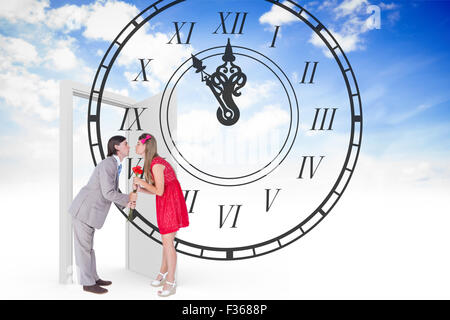 Composite Image Of Cute Geeky Couple With Red Balloons Stock Photo Alamy