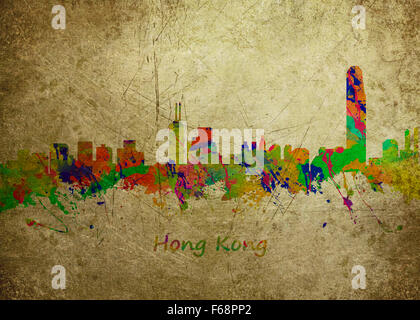 Watercolor Art Print Of The Skyline Of Hong Kong Stock Photo Alamy