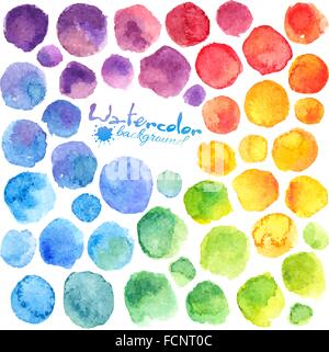 Bright Rainbow Colors Watercolor Painted Circles Seamless Pattern Stock