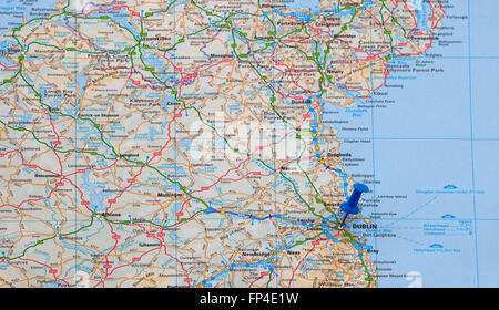 Road Map Of The North East Coast Of England, With Map Pins Stock Photo 