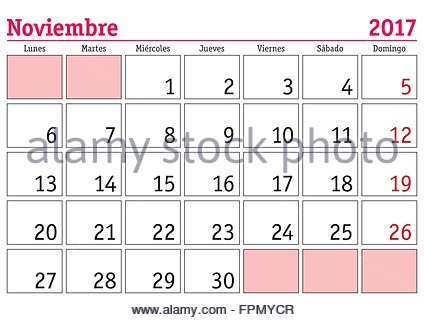 november calendar in sapinsh 2018