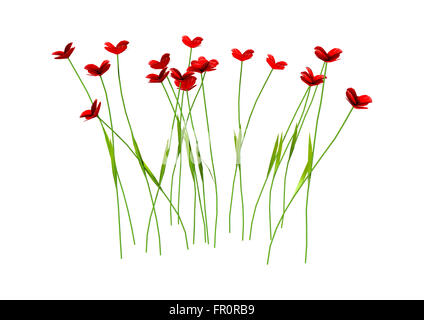 Digital Render Of Red Poppy Flowers Isolated On White Background Stock