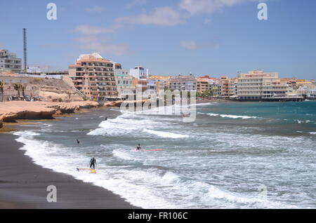 Wind Surfer On Beach Of El Medano Tenerife With Sail And Board Stock