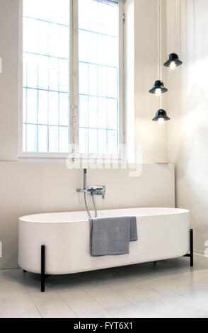 Designer Bathtub freestanding bathtub in a modern white luxury bathroom interior Designer Bathtub freestanding bathtub in a modern white luxury bathroom interior