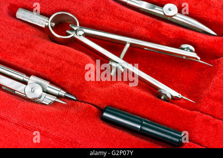 Architecture Drawing Instruments vintage set of architectural drawing instruments. closeup view Architecture Drawing Instruments vintage set of architectural drawing instruments. closeup view