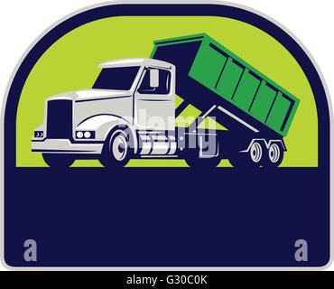 Illustration Of A Roll Off Bin Truck Waving Viewed From Front Set On