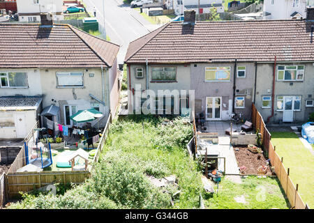 1950s Houses airal view of a row of 1950s council houses, back gardens with an 1950s Houses airal view of a row of 1950s council houses, back gardens with an