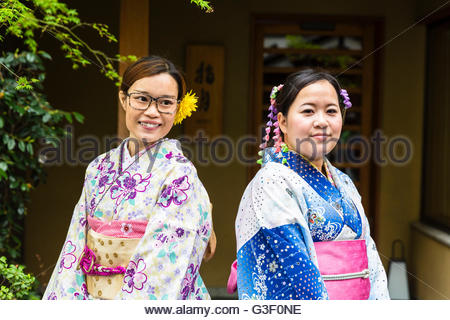 Young japanese women dressed with kimono, girls wearing yutaka Stock