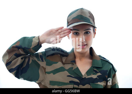 Portrait Of Female Soldier Saluting Portrait Of Female Soldier Saluting